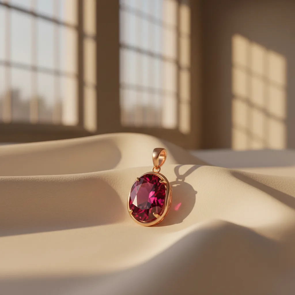 Pendentif rubis ovale sur chaîne en or rose