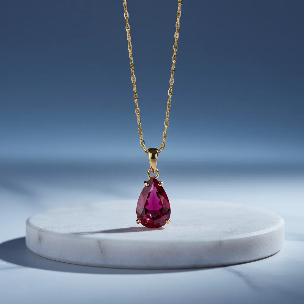 Pendentif rubis taille poire en or jaune