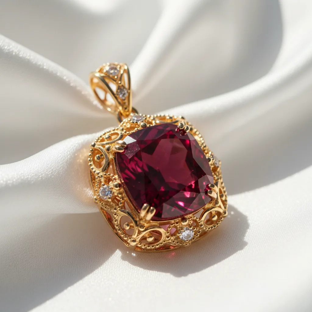 Pendentif rubis en or serti d'une pierre rouge intense